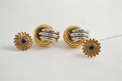 Lot 586 - A pair of 9ct two colour gold earrings, with post and clip fittings for pierced ears, and a pair of