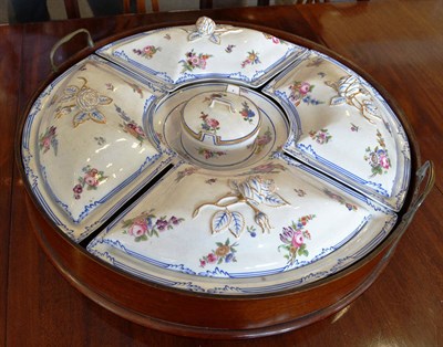 Lot 608 - Composite Sèvres and English porcelain supper set on wooden tray