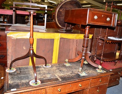 Lot 656 - A Regency mahogany pedestal work table with brass capped hinged and circular handles, also a...