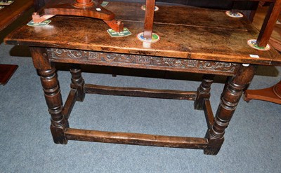 Lot 681 - A joined oak refectory table, 18th century in part, 122cm by 61cm by 77cm