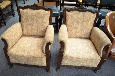 Lot 721 - Pair of oak framed armchairs