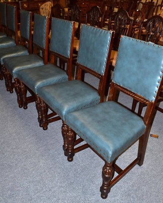 Lot 722 - Eight 1920s/30s oak and close nailed dining chairs