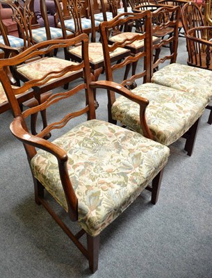 Lot 726 - An oak ladder back carver chair and two single chairs