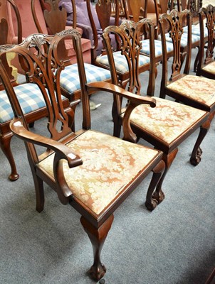 Lot 730 - A Chippendale style elbow chair and three matching single chairs