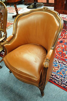 Lot 737 - French armchair with brown studded leather