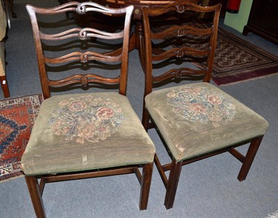 Lot 749 - A set of six George III style mahogany ladderback dining chairs, 20th century