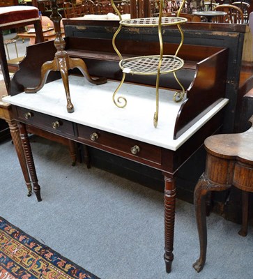 Lot 761 - A mahogany washstand with grey marble raised on bobbin turned legs