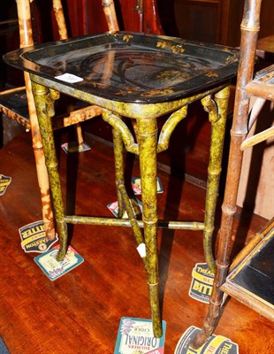 Lot 796 - Small table incorporating a Regency black papier maché tray