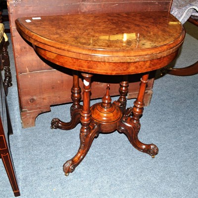 Lot 832 - Victorian walnut fold over card table, by Nealexco