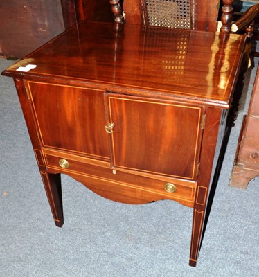 Lot 833 - A mahogany and boxwood strung bedside cabinet (converted from a commode)