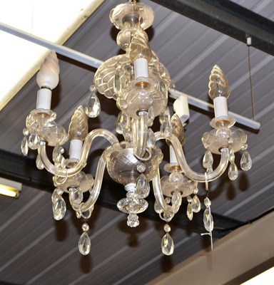 Lot 853 - A cut glass five branch chandelier with drops