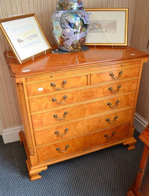 Lot 854 - A reproduction burrwood tv cabinet in the form of a chest with dummy doors and brushing slide