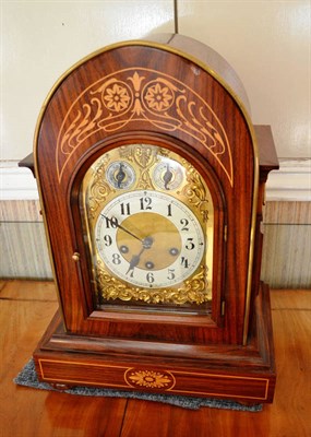 Lot 862 - An inlaid chiming table clock, movement stamped Tunghans