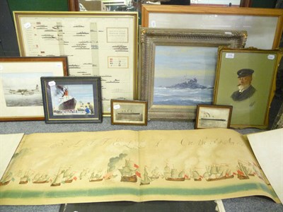 Lot 916 - Oil painting ";The Bismark";, shipping prints etc (9)