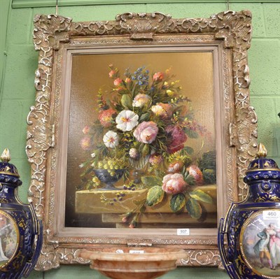 Lot 937 - Keesakkers (indistinctly signed) Oil on canvas of a still life of flowers and a bowl of fruit,...