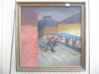 Lot 947 - Oil street scene with figures