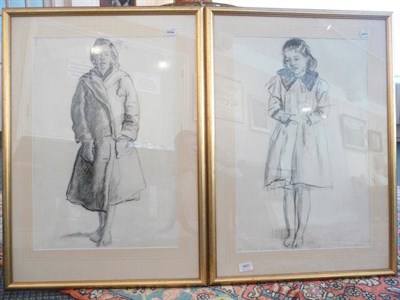 Lot 950 - Two charcoal drawings by Philip Naviasky (1894-1983) ARR, study of a girl standing barefoot and...