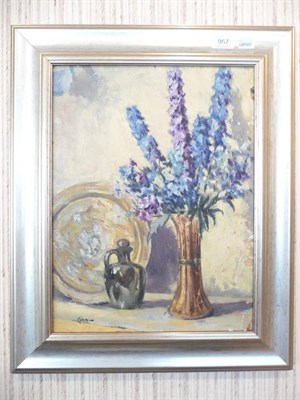 Lot 957 - Flowers, oil on board, Fergal?