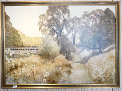 Lot 963 - John Lacoux (1930-2008), ";Bretton Park";, Signed and dated (19)77, oil on board, 75cm by 105.5cm