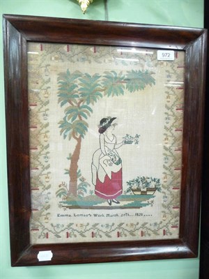 Lot 972 - Framed 1820 sampler with female figure