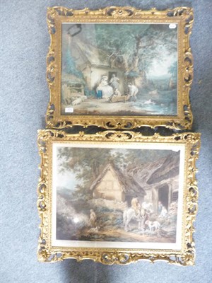 Lot 979 - After George Morland, The Happy Cottagers Coloured engraving in a highly decorative carved giltwood