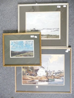 Lot 989 - R C Naylor 'The Hamble at Warbash', 'Baslow Moors' and 'Doeland Sur Mer' gouache (3)