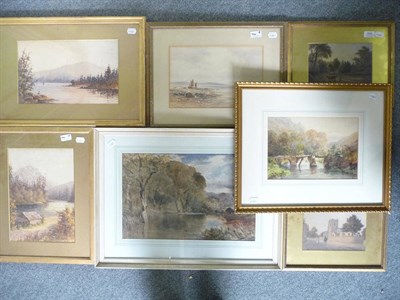 Lot 990 - Follower of W J Calcott, ";The River Brent, Middlesex"; 1881, watercolour and six other...