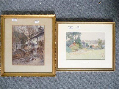 Lot 993 - Attributed to George Clausen, gilt framed watercolour of a landscape together with a framed...