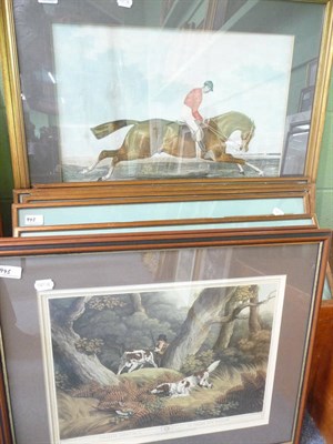 Lot 995 - A hand coloured print after George Frederick, ";Winner of the Derby";, two pheasant shooting prints