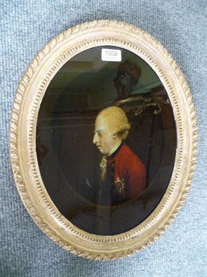 Lot 1002 - Reverse-applied print on glass of George III in period gilt frame