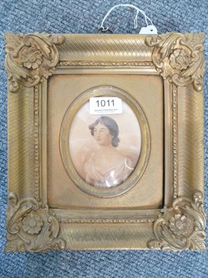 Lot 1011 - Miniature portrait on vellum of a classical lady