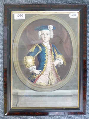 Lot 1020 - A hand coloured engraving of Prince Charles Edward Stuart by Nicholas Edelinck, showing the...