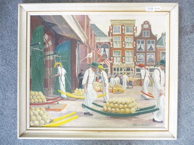 Lot 1039 - Mavis Blackburn 'The Cheese Market, Alkmaar, Holland' oil on board