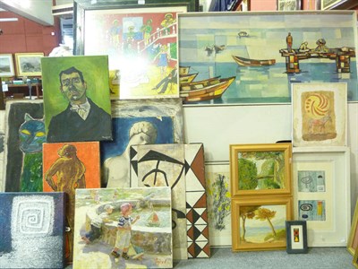 Lot 1062 - Nineteen 20th century Contemporary pictures, mainly oil paintings, abstract, including an oil...