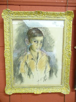 Lot 1064 - A gilt framed pastel sketch, portrait of a young boy signed V M and dated 1967