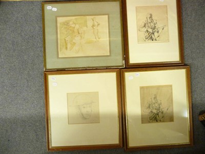 Lot 1065 - Military interest, a framed pencil sketch, a portrait of soldier dated August 1920, a framed...