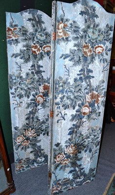 Lot 1119 - An 18th century style French floral painted canvas three leaf screen