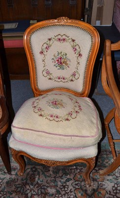 Lot 1135 - French chair with needlework fabric and French cross frame chair