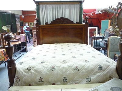 Lot 1169 - Large Victorian mahogany double bed and good quality mattress with drapes