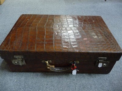 Lot 1170 - A crocodile skin fitted suitcase by Drew & Sons