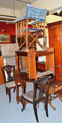 Lot 1178 - A pair of Edwardian side chairs, a book rack, a glass top table, a gateleg table, a telephone table