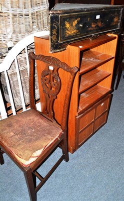 Lot 1198 - A Japanned base, a carved mahogany dining chair and a teak side cabinet