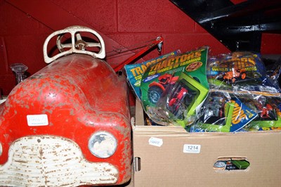 Lot 1214 - A child's pedal car, toy crane, tractor magazines