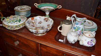 Lot 1265 - Quantity of 19th century and later English ceramics including comport, cow creamer and a flower...