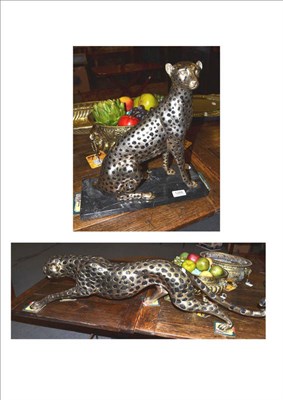 Lot 1266 - Large silvered bronze leopard and smaller seated leopard