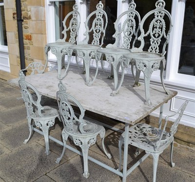 Lot 1279 - Marble top table and eight chairs