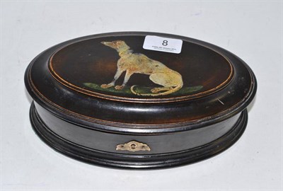 Lot 8 - An ebonised jewellery casket painted with a hound