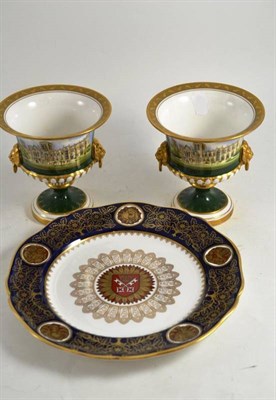 Lot 13 - Pair of limited edition Royal Worcester York Minster vases and a plate