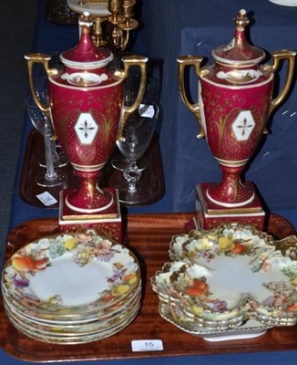 Lot 15 - Pair of Vienna style vases (a.f.) and a transfer printed dessert service