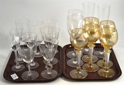 Lot 16 - Five orange glass hock glasses, six Lalique glasses and seven Baccarat glasses